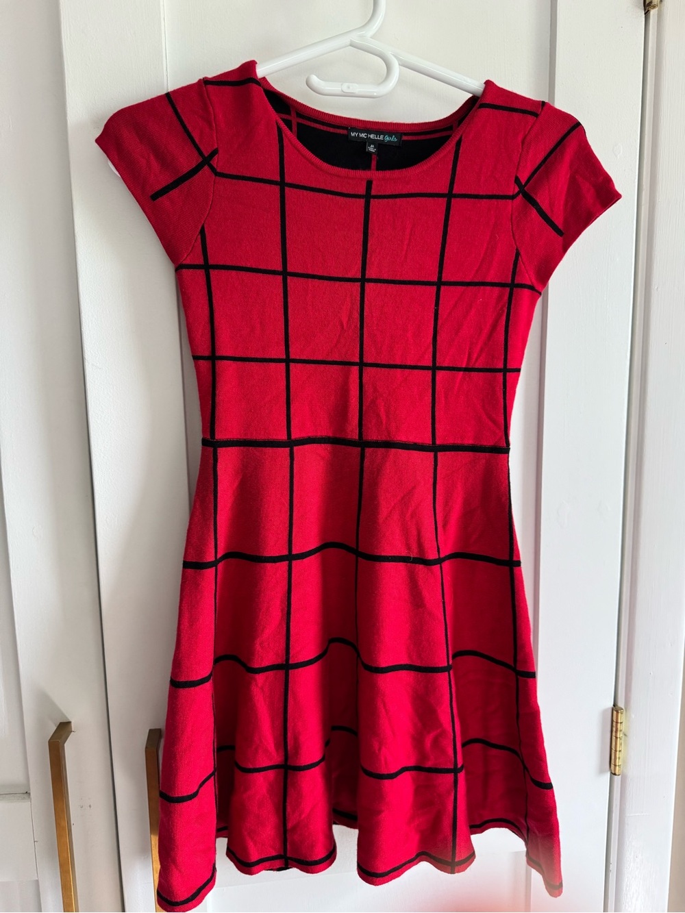 My Michelle Red Dress with Black Grid
